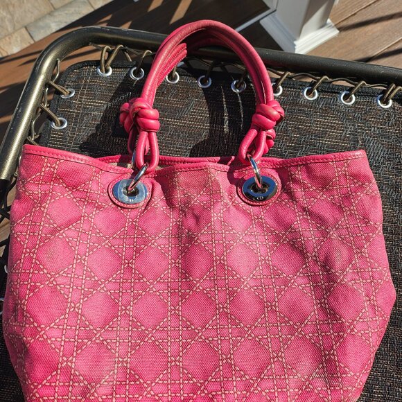 CHRISTIAN DIOR Coated Canvas Cannage Print Cherie Small Tote Pink - Picture 5 of 17